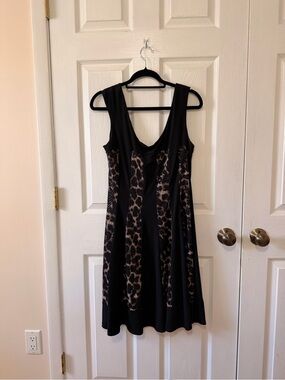 connected apparel Black Dress with Bronze Leopard Sequin Panels